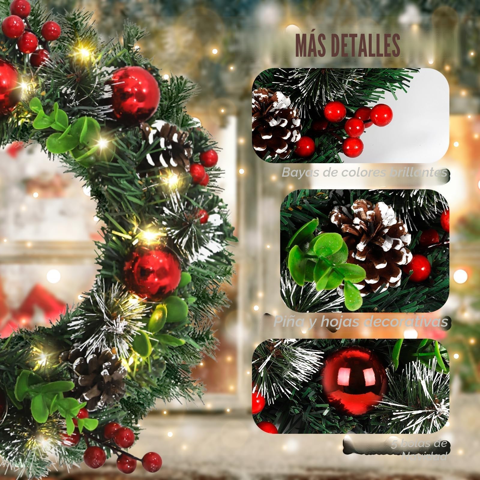 CIRULLI Corona Navidad Puerta,Coronas de Navidad 30 cm,Guirnalda de Navidad para Puerta Exterior,Corona de Abeto,Corona navideña Artificial para Puerta de Entrada