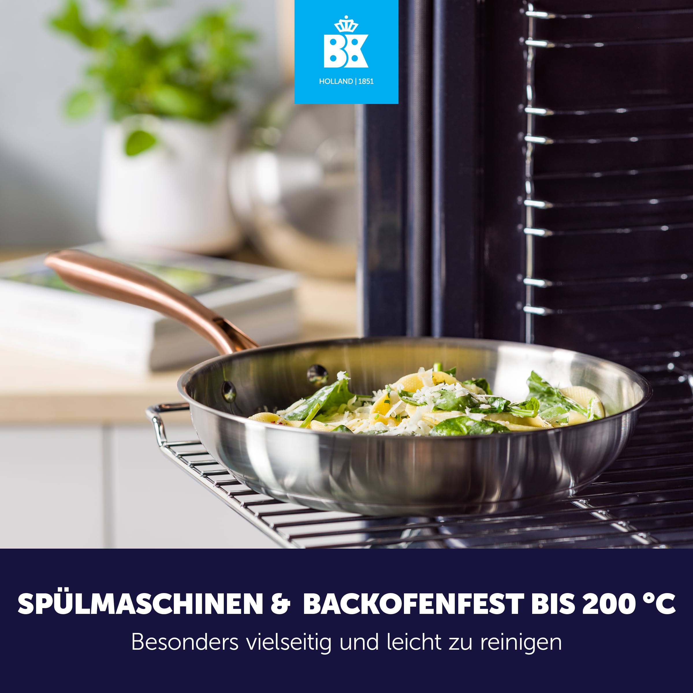 BK Rose Set di 3 Padelle in Acciaio Inox 18/10 Ø 20/24/28 cm, Senza Rivestimento, Compatibili Induzione, Lavabili in Lavastoviglie, Adatte al Forno, Argento