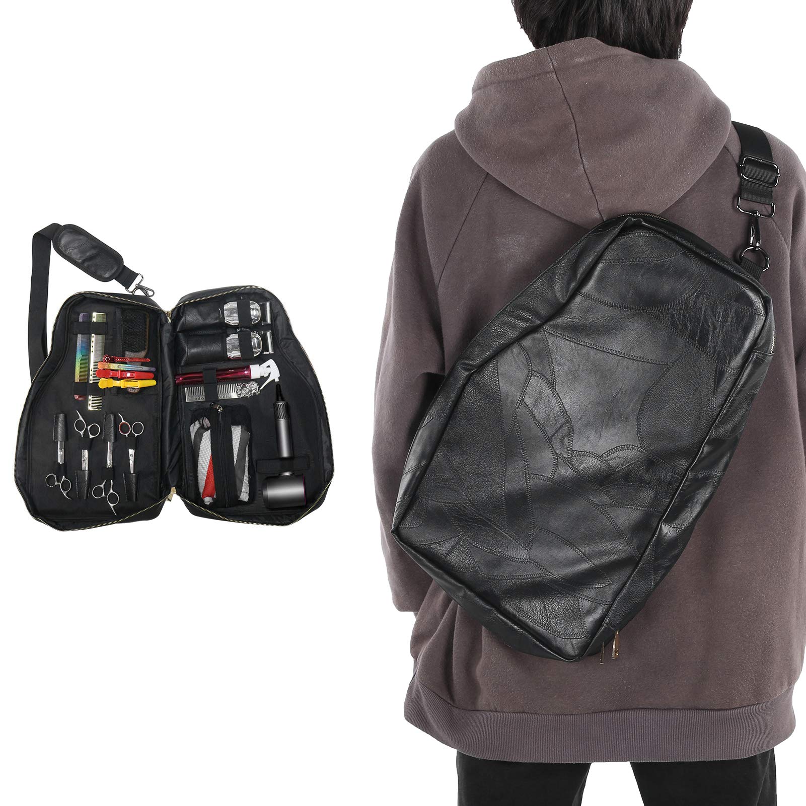 Borsa porta attrezzi per parrucchiere, Borsa barbiere multifunzione, Custodia per acconciature di grande capacità per pettine, forbici, asciugacapelli, Organizer viaggio