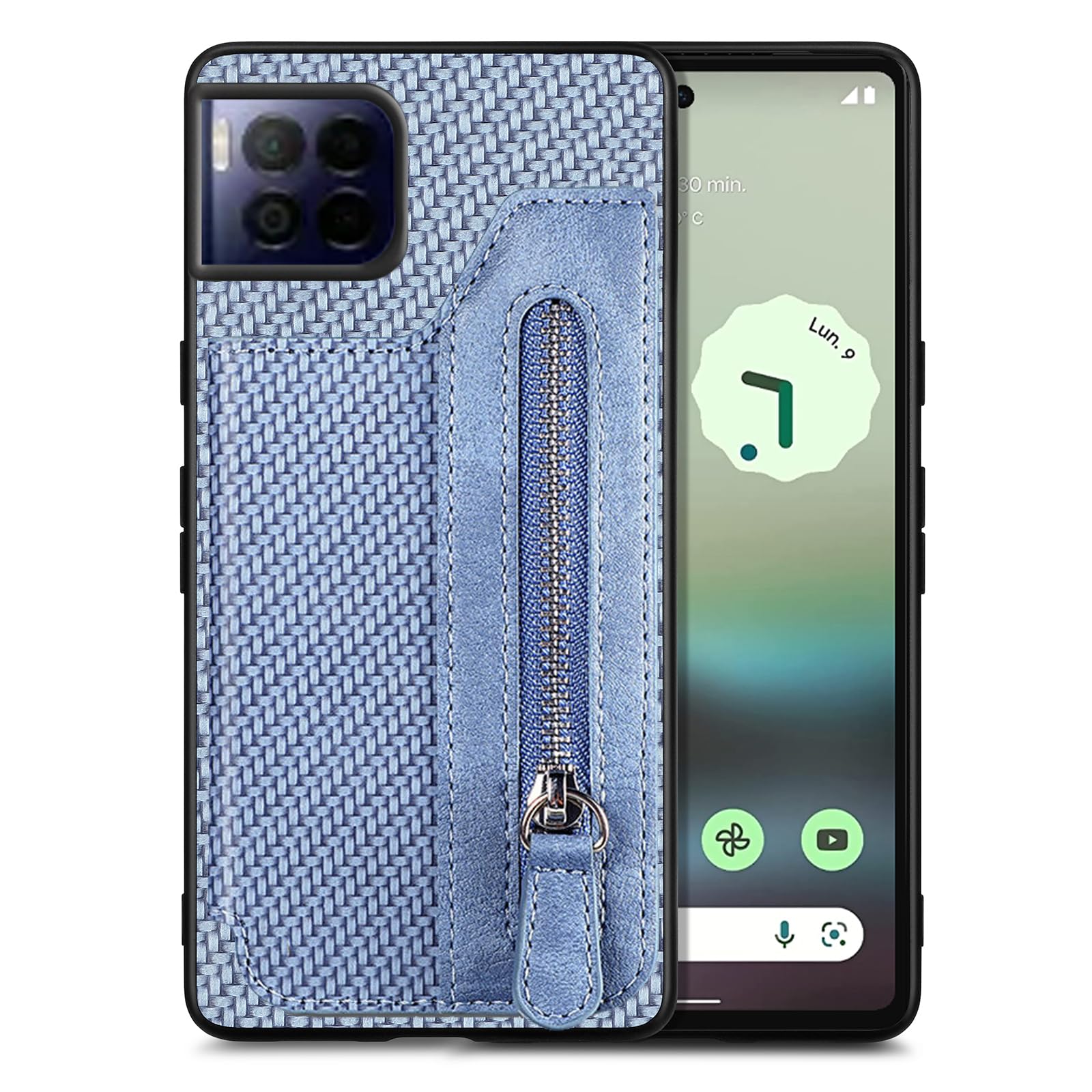 Tuxiwei for T-Mobile Revvl7 PRO Case, REVVL 7 PRO 5G Wallet Case PU Learher Embossed Carbon Fiber Pattern | Credit Card Slots Case Back Wallet | [Car Mount] Magnetic Buttons Flip Cover for Women -Blue