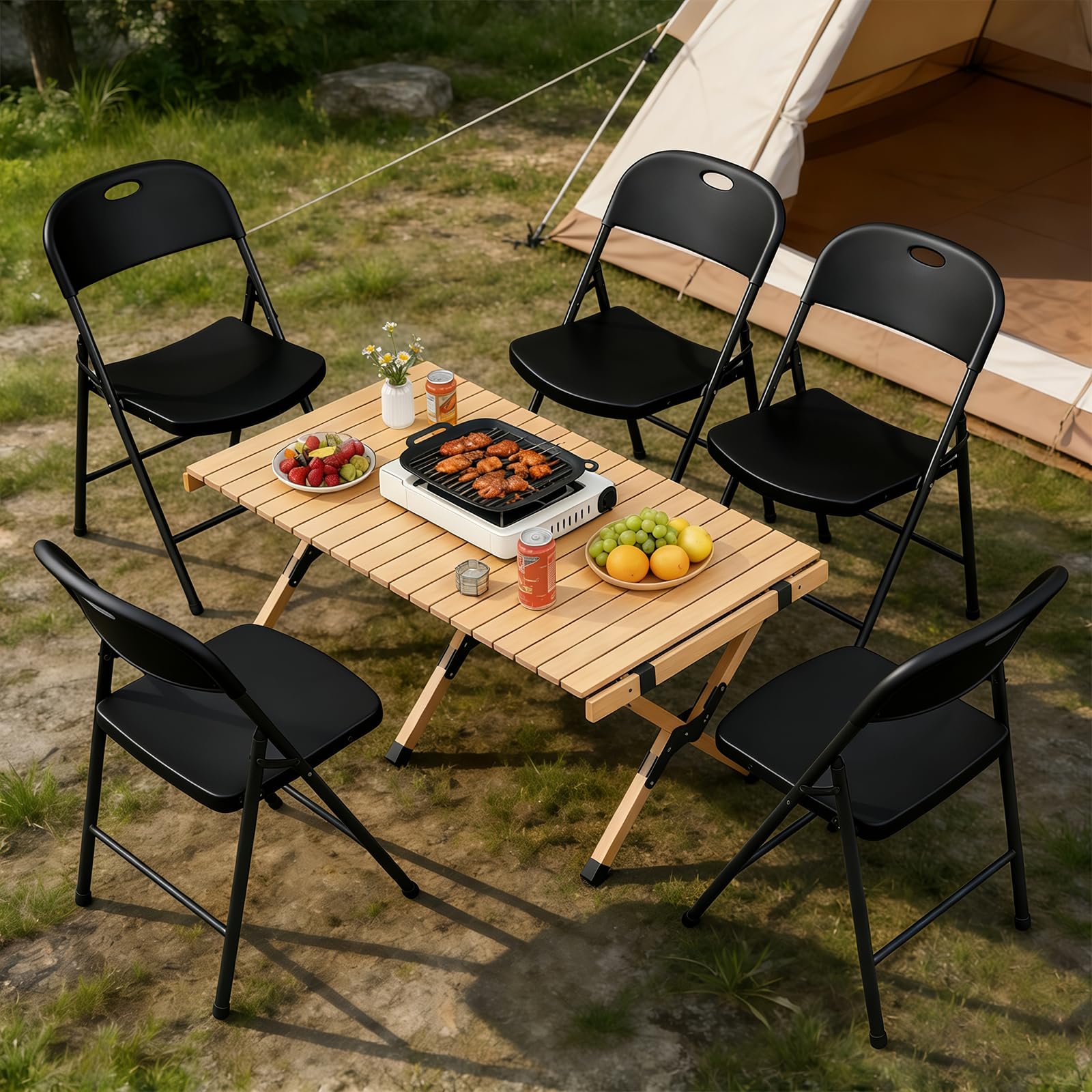 Set di 6 Sedie Pieghevoli – Sedie Pieghevoli Stabili con Schienale Alto, Struttura in Metallo Resistente, Adatte per Casa, Ufficio e Sala da Pranzo