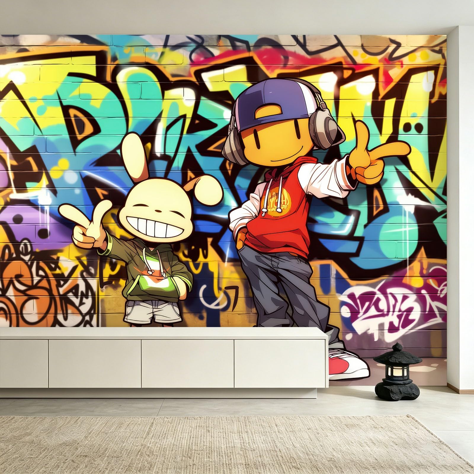 Générique Panoramiczna tapeta uliczna sztuka amerykańska kreskówka graffiti 350 x 256 cm ogromny plakat ścienny niestandardowy do salonu, sypialni, pokoju dziecięcego - Hip-hop lalki litery ściana