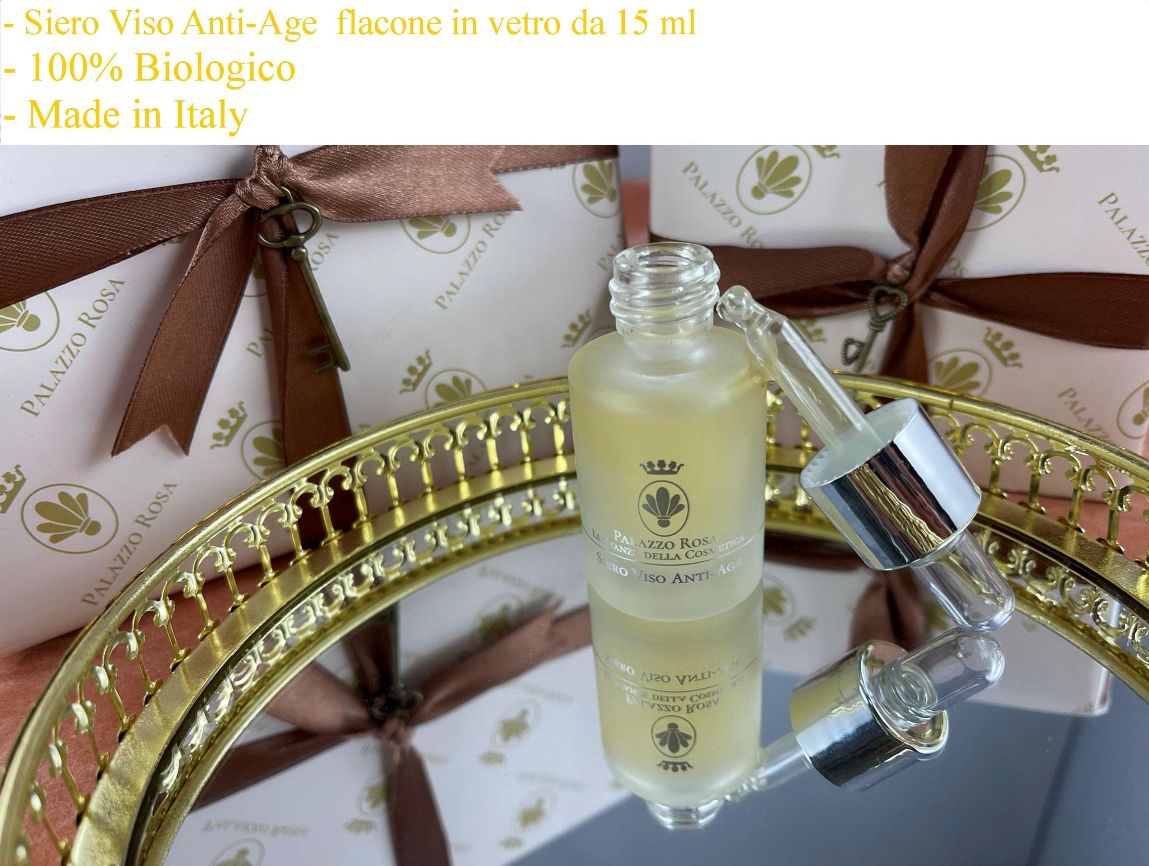 Palazzo Rosa Siero Viso Anti-Age 15 ml 100% Biologico Made in Italy Bellezza per il Viso Dalla Rosa Damascena