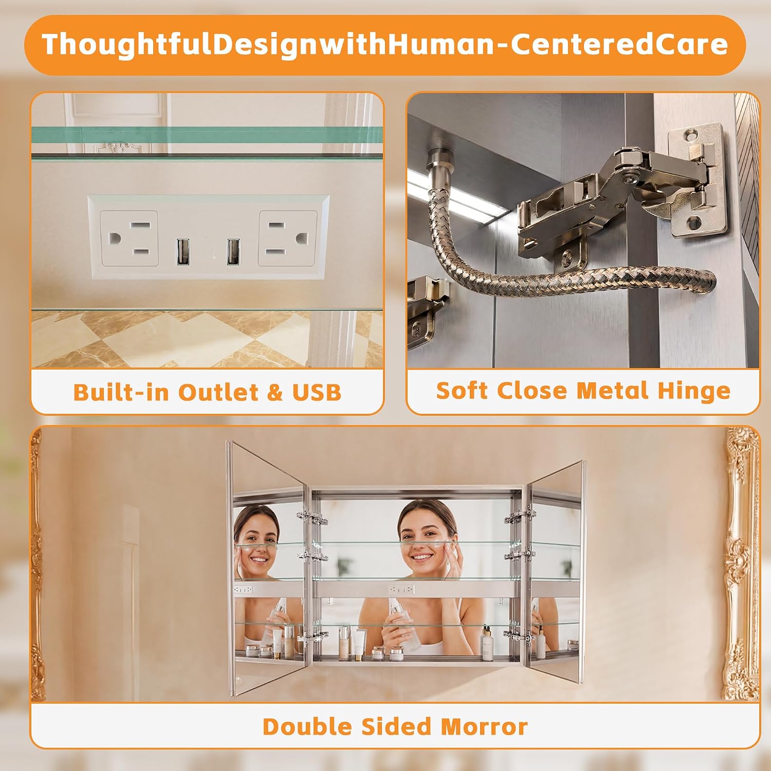 Smart LED Medicine Cabinet with Mirror, 42W×30H Inch Lighted Bathroom Storage Wall Cabinet, 3 Color Stepless Dimming & Defogger, Time, Built-in Sockets & USB Ports, 2 Doors, Soft-Close Hinge