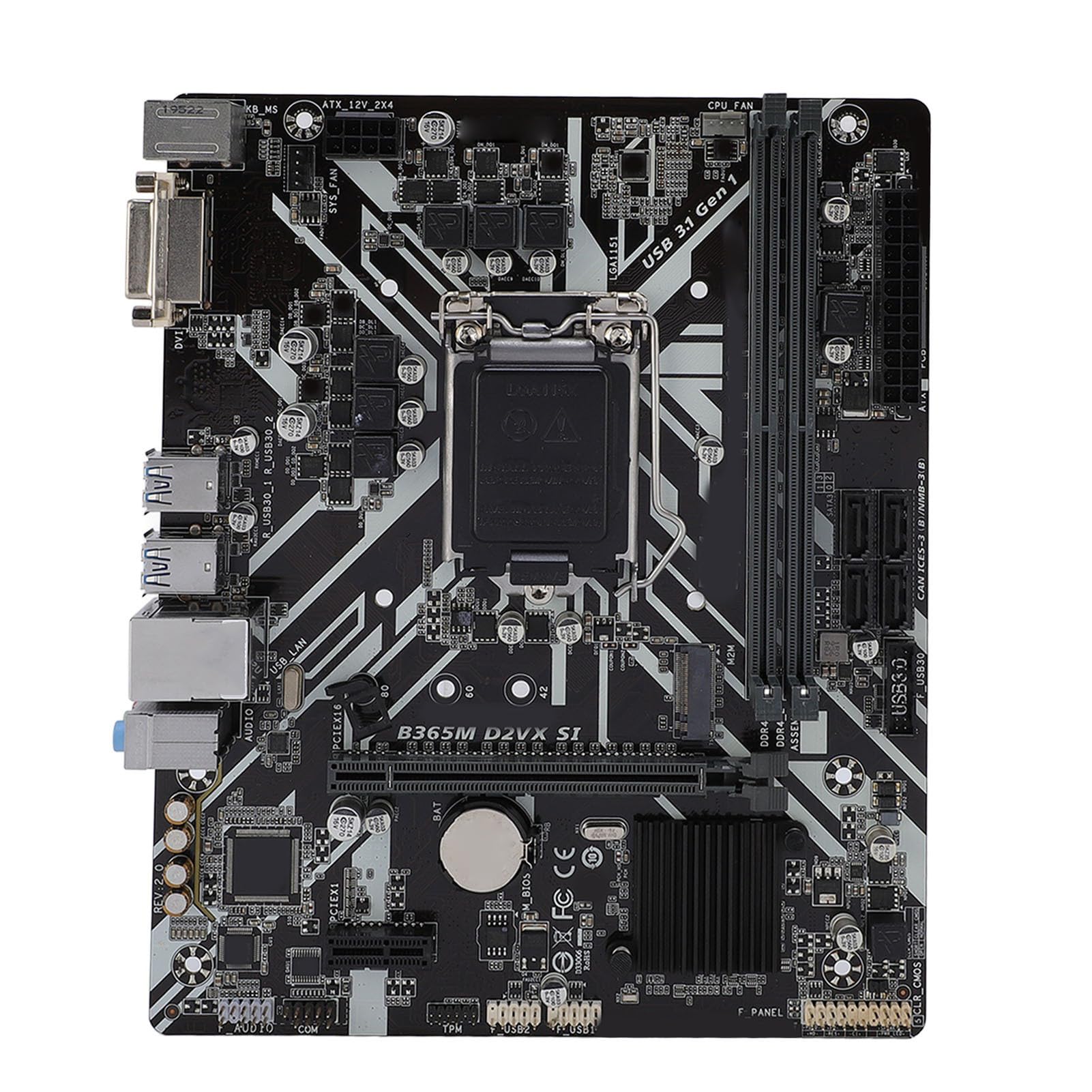 Placa Base B365M D2VX SI, Soporte de Zócalo LGA 1151 para CPU de 9.ª y 8.ª Generación DDR4 de Doble Canal de 32 GB de RAM, Placa Base M ATX con Salida DVI y Ranuras PCI E 3.0 para Core I9 I7