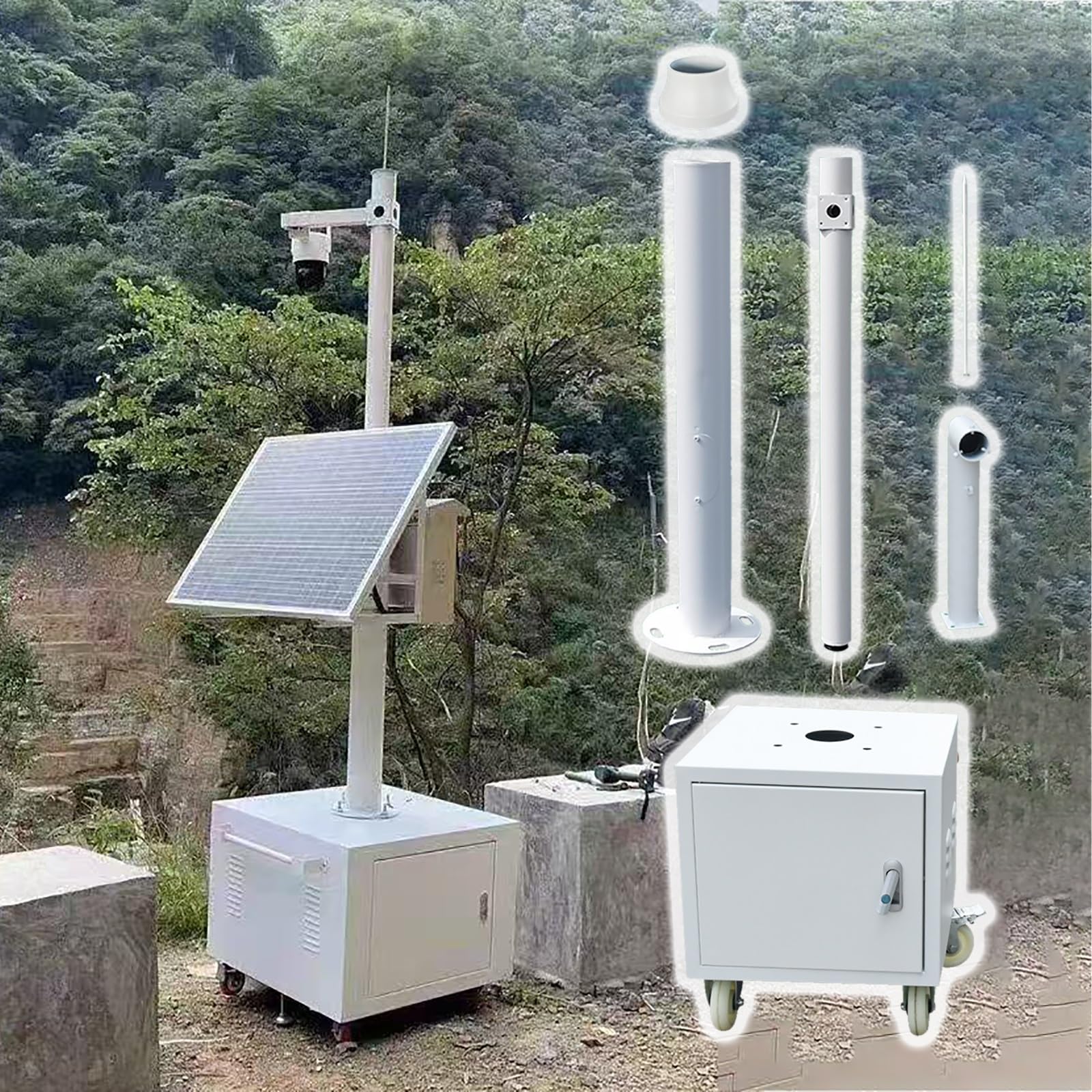 MLYAYE Movable Surveillance Camera Extension Pole, Galvanized Steel Outdoor Temporary Site Spotter Camera Rods and Safety Box(157 1/2in(4m))