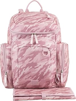 BODHI Baby Tech Top Loader Diaper Bag Backpack with removable changing pad, Unisex, for Moms and Dads - Pink Camo