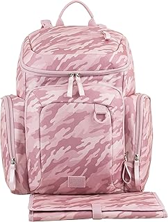 BODHI Baby Tech Top Loader Diaper Bag Backpack with removable changing pad, Unisex, for Moms and Dads - Pink Camo