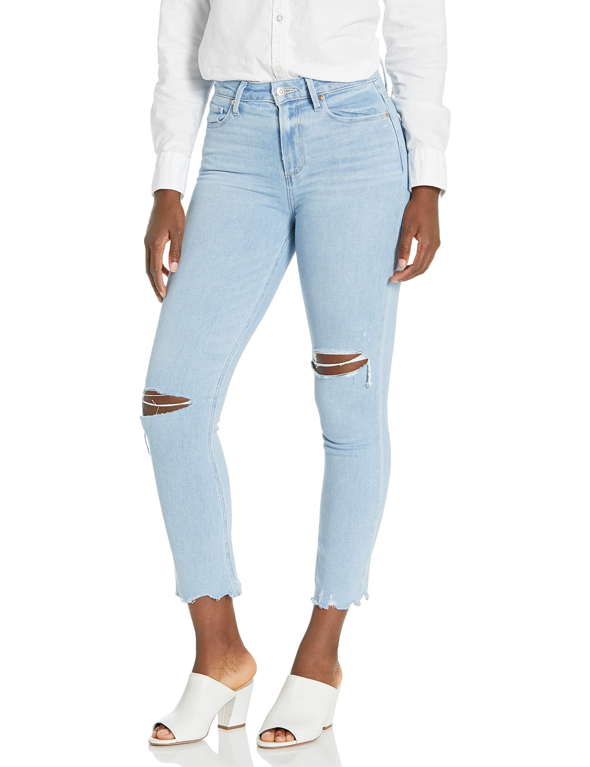 PAIGE Women's Hoxton Transcend Vintage Stretch High Rise Slim Fit Raw Hem Crop Jean