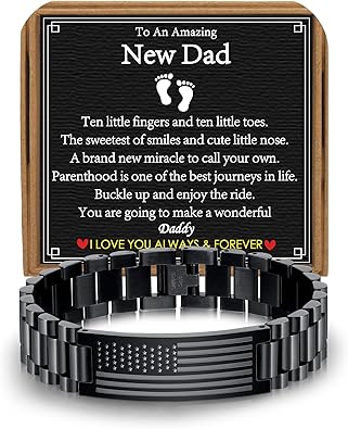 Gifts for Dad Stepdad New Dad Husband, Stainless Steel American Flag Watch Bracelet Birthday Fathers Day Christmas Jewelry Gifts for Men