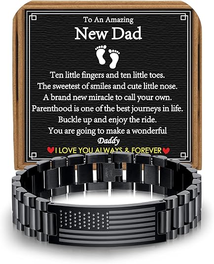 Gifts for Dad Stepdad New Dad Husband, Stainless Steel American Flag Watch Bracelet Birthday Fathers Day Christmas Jewelry Gifts for Men