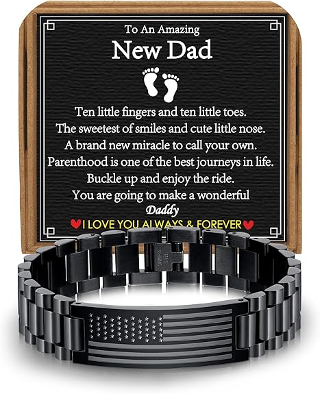Gifts for Dad Stepdad New Dad Husband, Stainless Steel American Flag Watch Bracelet Birthday Fathers Day Christmas Jewelry Gifts for Men