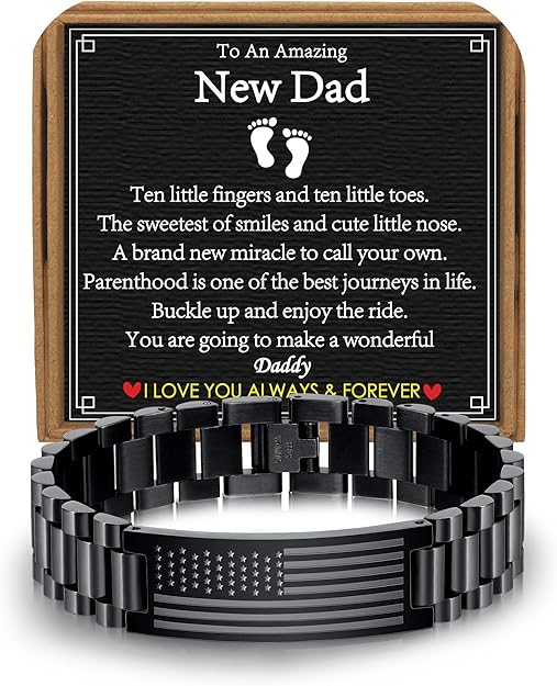 Gifts for Dad Stepdad New Dad Husband, Stainless Steel American Flag Watch Bracelet Birthday Fathers Day Christmas Jewelry Gifts for Men