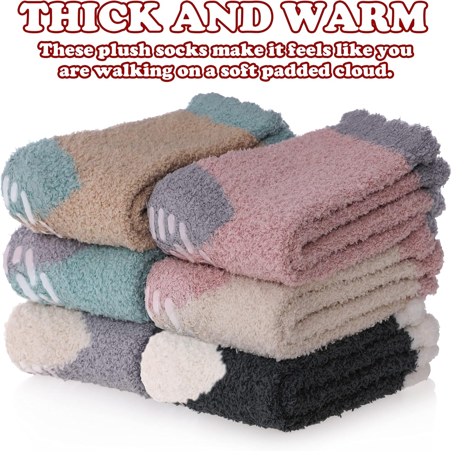 FNOVCO Non Slip Socks for Women Winter Warm Cozy Fuzzy Slipper Socks Soft Fluffy Hospital Socks with Grips - Image 3