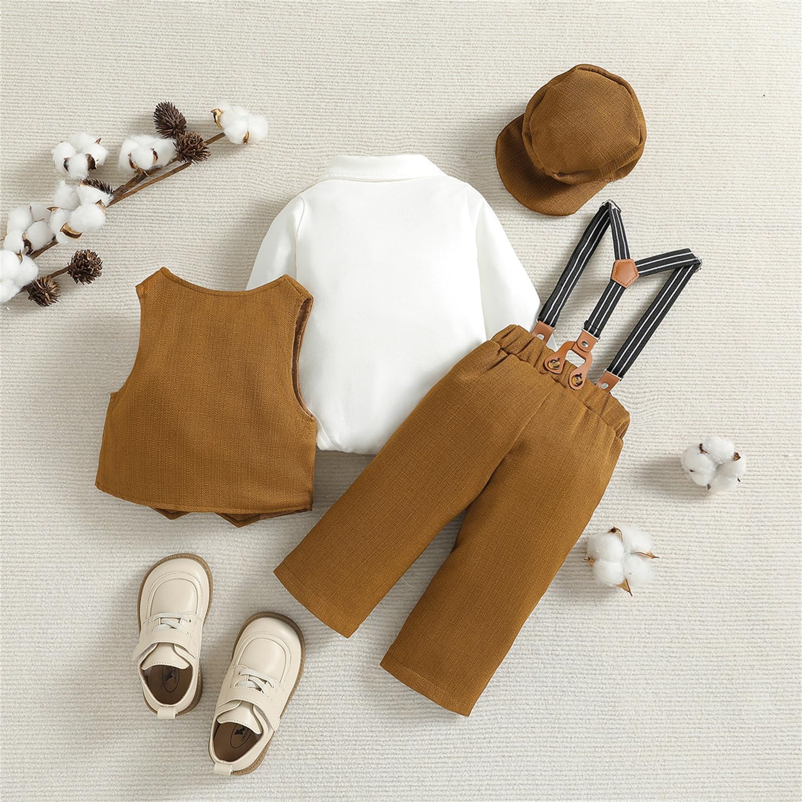 Generico Bambini Bambino Neonati Primavera Autunno Stampa Pantaloni a Maniche Lunghe Pagliaccetto Body Gilet Cappello Abiti 4 Pezzi #D