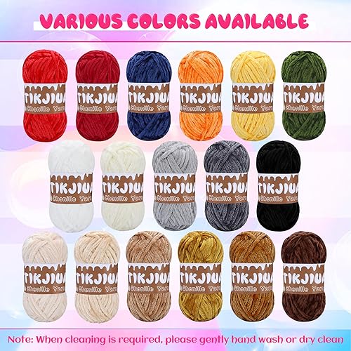 Miniatura 6 de Hilo de chenilla, poliéster blanco de 7 onzas, hilo grueso para tejer y hacer ganchillo, incluye marcadores de costura, ideal para manta, almohada,