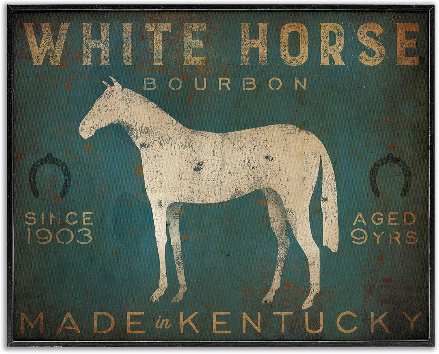 Stupell Industries 'White Horse Bourbon Vintage Sign', Framed Giclee Art, Black, 14 x 11 Inches, Easy to Hang and Sturdy, Made in USA, by Ryan Fowler