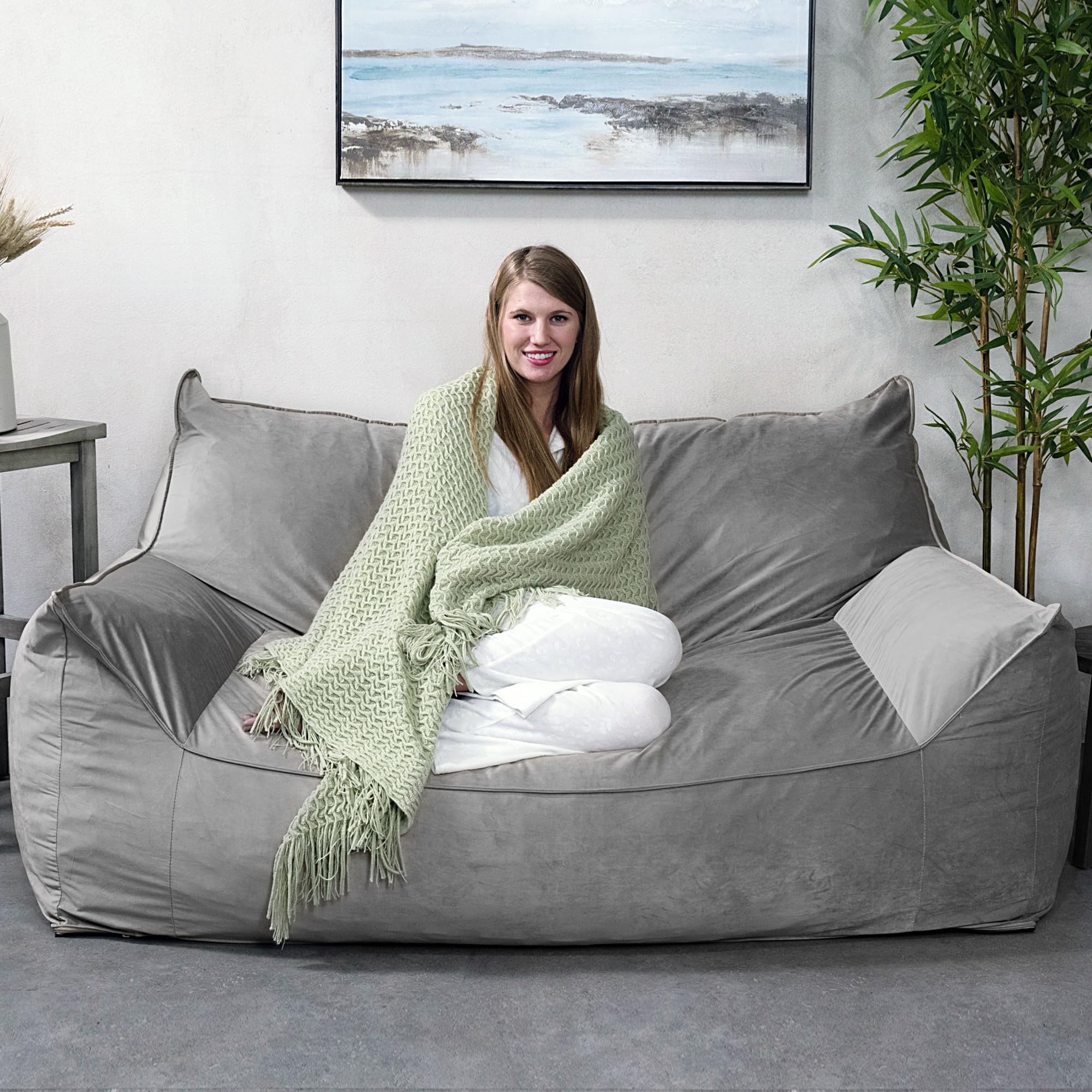 Foamma Bean Bag Sofa Chair, Gray - Bean Bag Chair with Armrests, Bean Bag Couch with High-Density Foam, Reading Chair, Lounge Chair for Bedroom, Large Bean Bag Chairs for Adults - 40