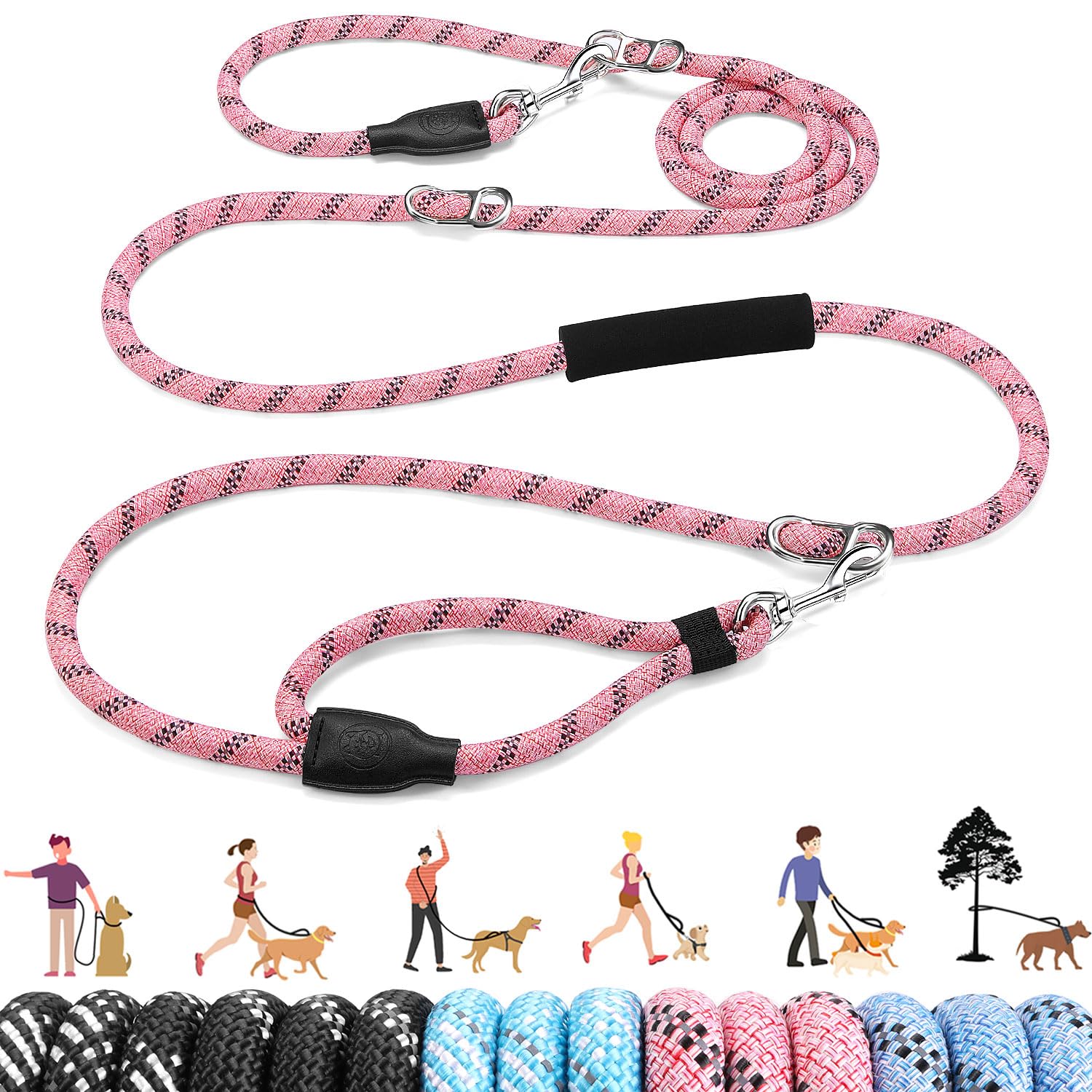 Lukovee Hands Free Dog Leash, 10FT Adjustable Training Lead 1/2 Inch Nylon Heavy Duty Lead No Pull for Large Medium Dogs, Tangle Free Reflective Waist-Leash for Walking Running, (PI, Plus Handle)