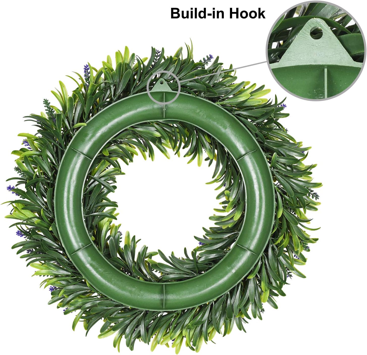Lvydec Artificial Lavender Wreath, 16" Green Leaves Spring Wreath with Lavender for The Front Door, Wall, Home Décor