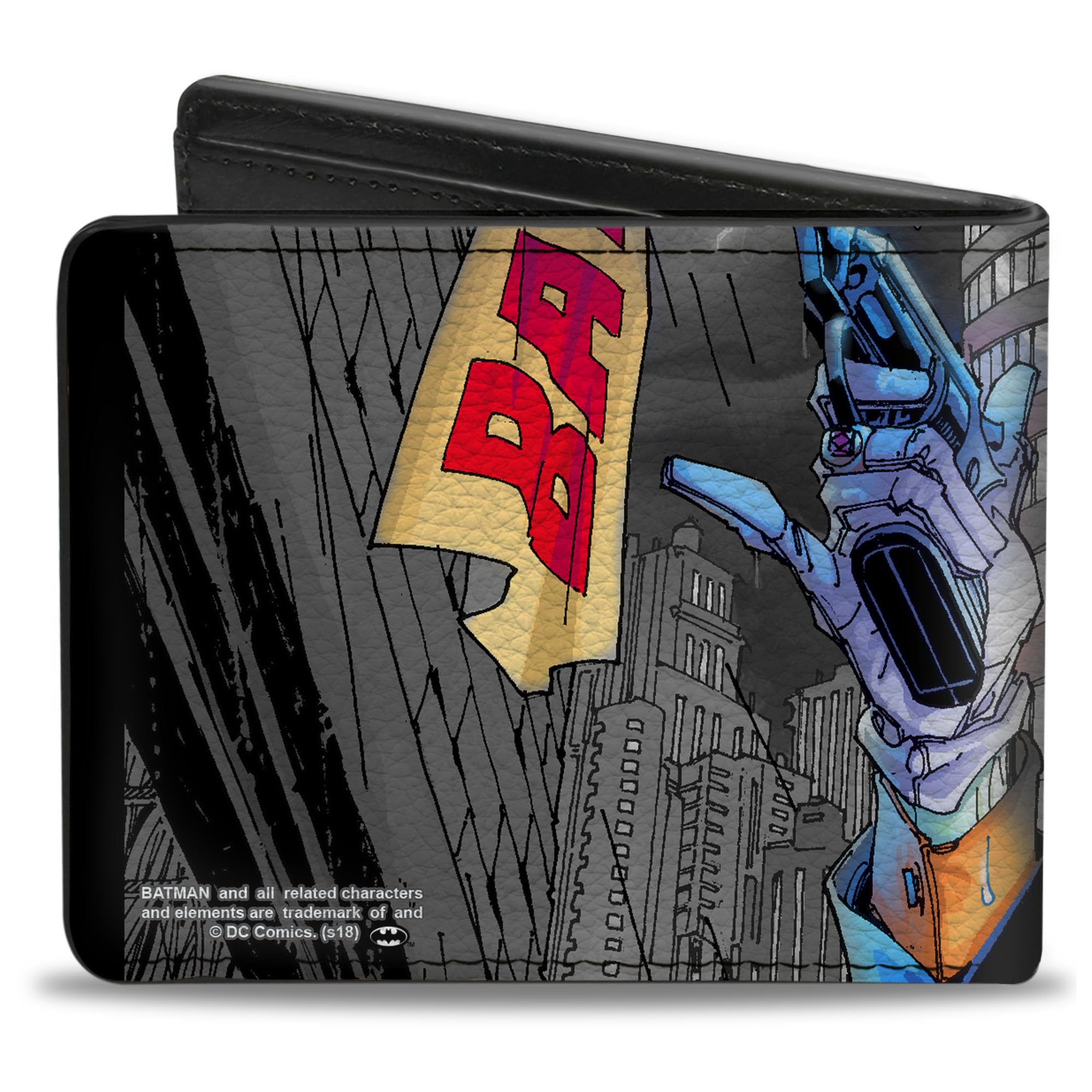 Buckle-Down Men's DC Comics Wallet, Bifold, Joker Smiling Gun Bang Alley Pose Close Up, Vegan Leather, 4.0