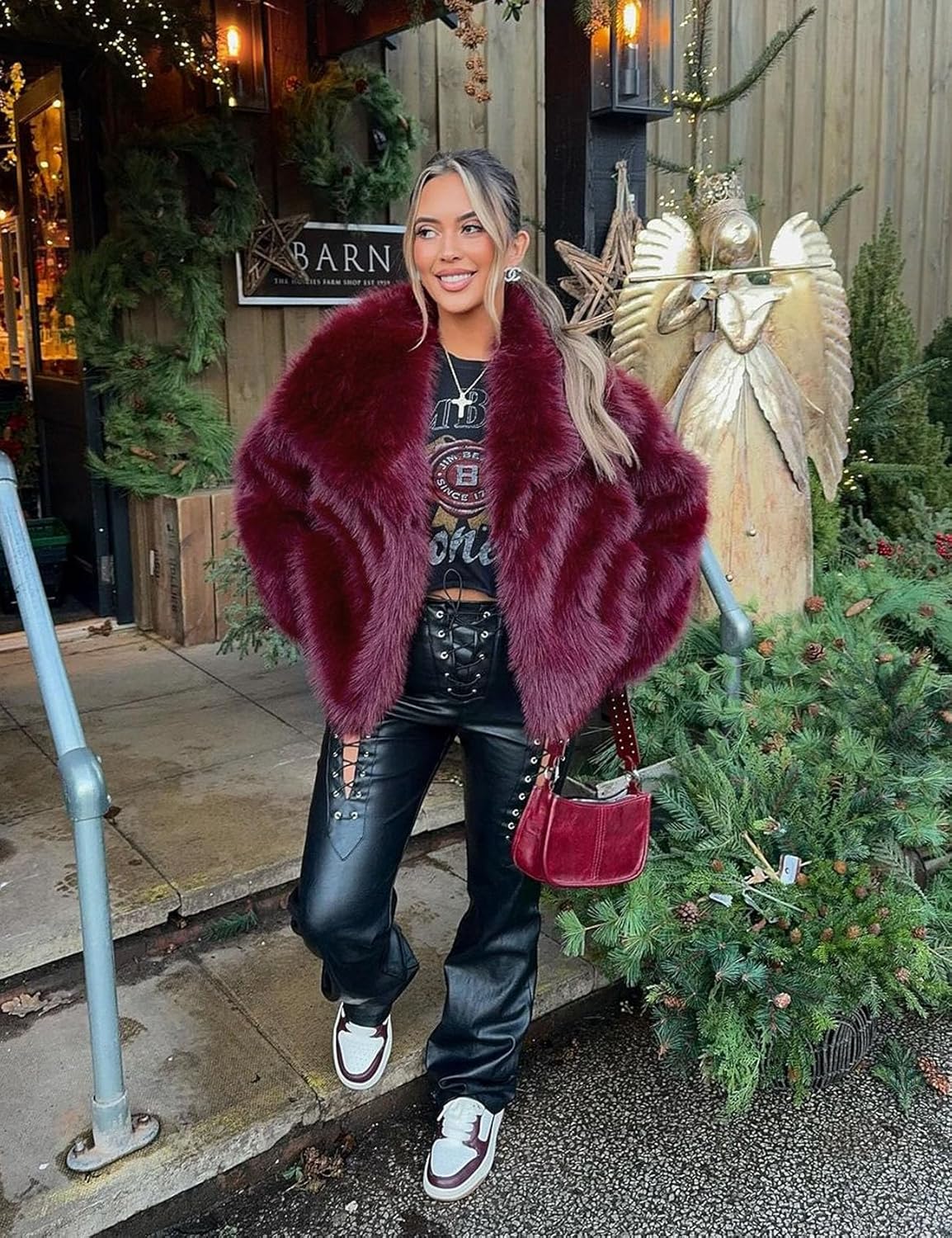 Flygo Women's Faux Fur Coat Fluffy Faux Fur Jacket Long Sleeve Lapel Furry Winter Jackets Shaggy Parka Short Coat - Image 3