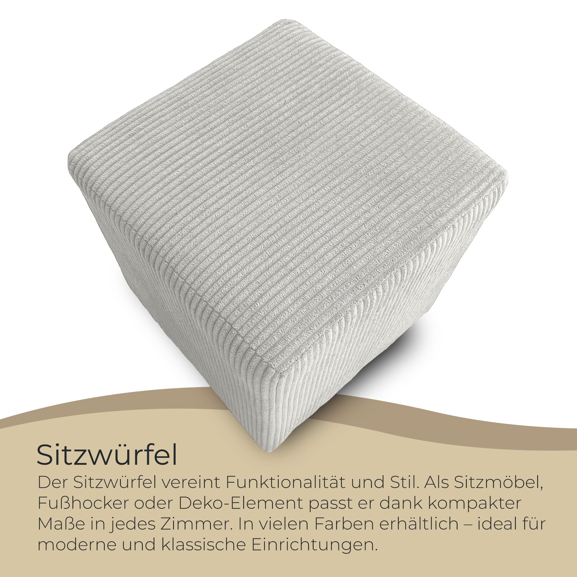 Hocker Wohnzimmer Sitzhocker - Quadratisch 40 x 40 cm - Sofahocker - Dünner Cord Ecru