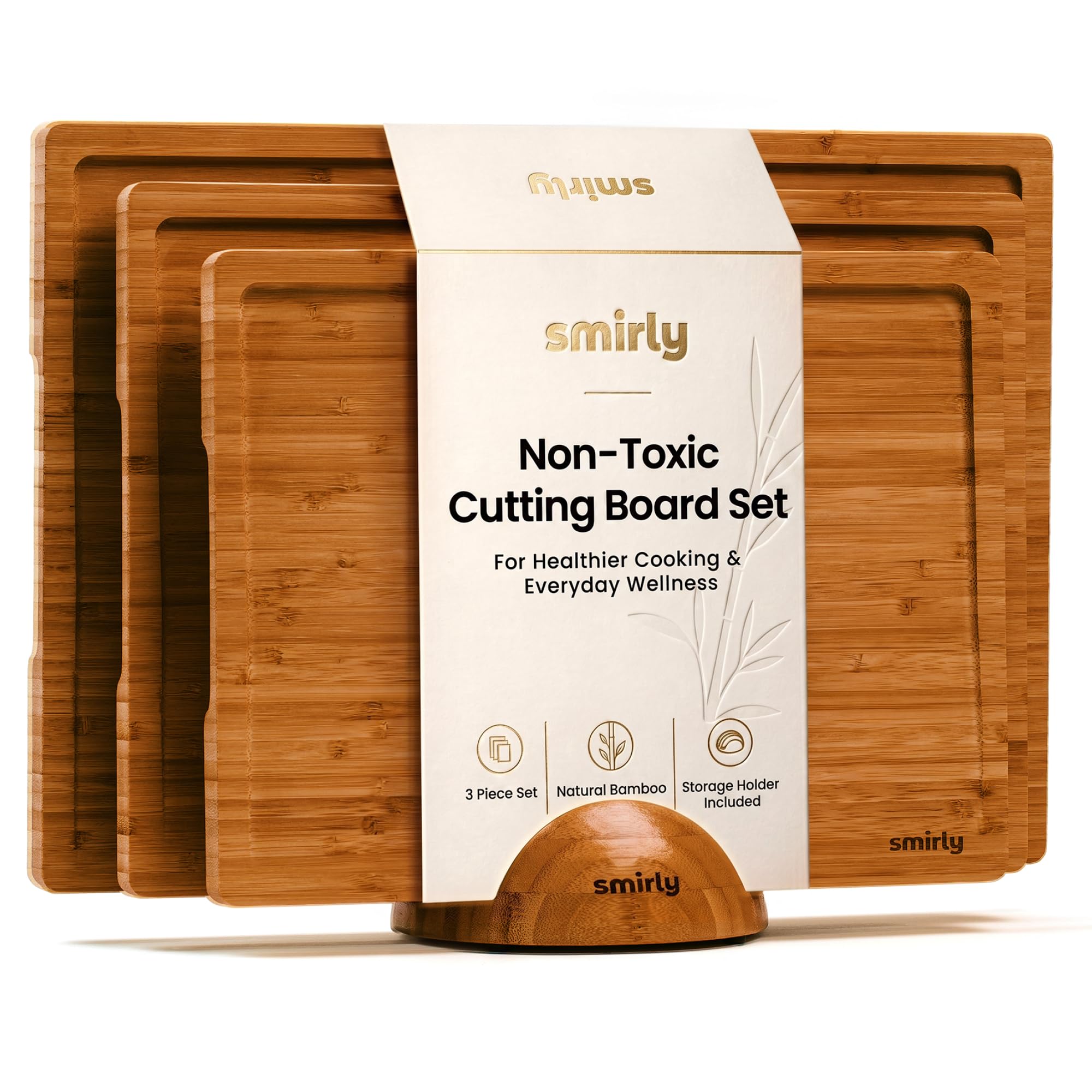 SMIRLY Tablas de cortar de madera para cocina, juego de tablas de cortar de bambú con soporte, juego de tablas de cortar de madera, tabla de cortar de madera, juego de tablas de cortar de madera