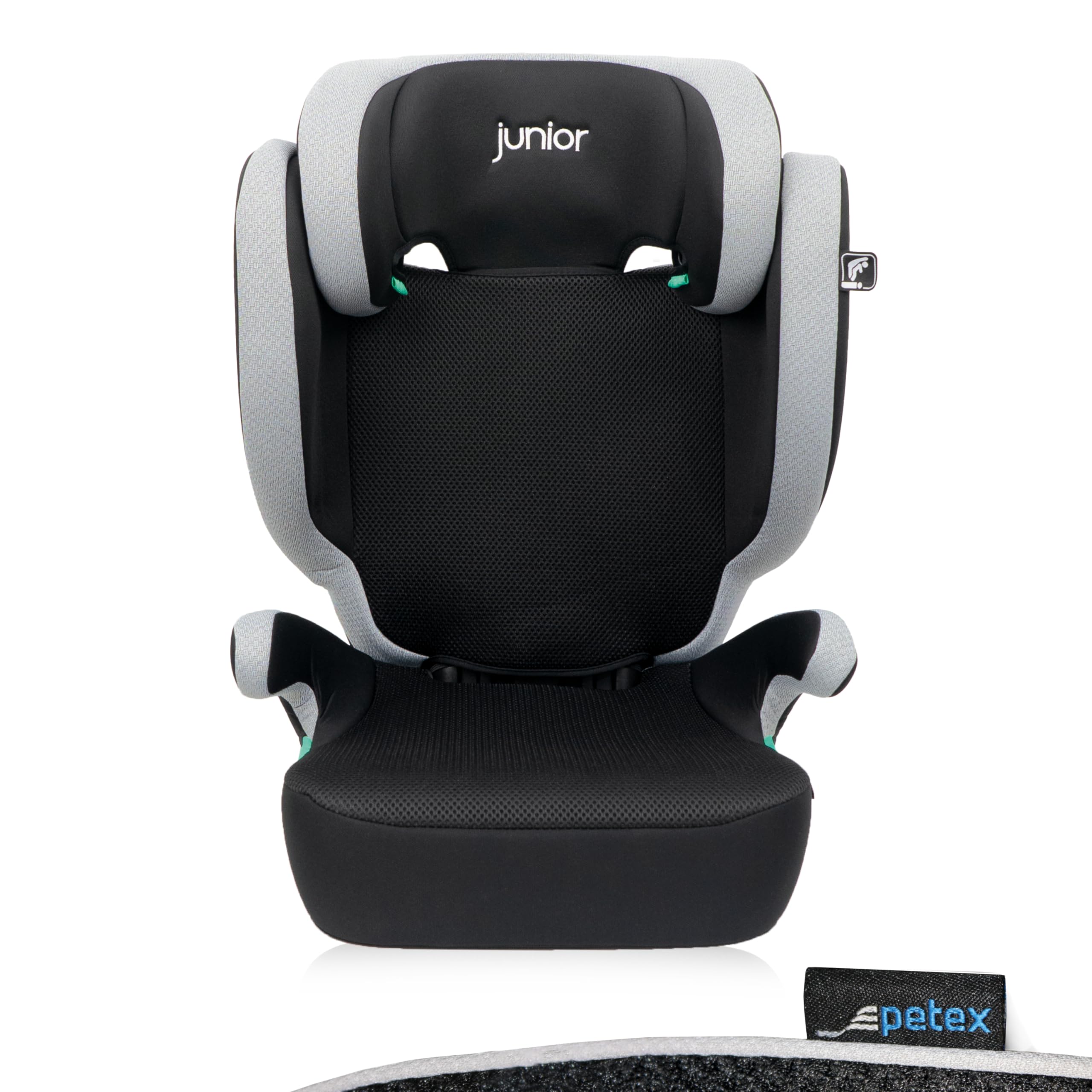 PETEX Auto-Kindersitz mit ISOFIX - Basic Plus i-Size Norm nach ECE R129 für Kinder von ca. 100-150 cm, höhenverstellbarer Kinderautositz in grau, 1 Stück