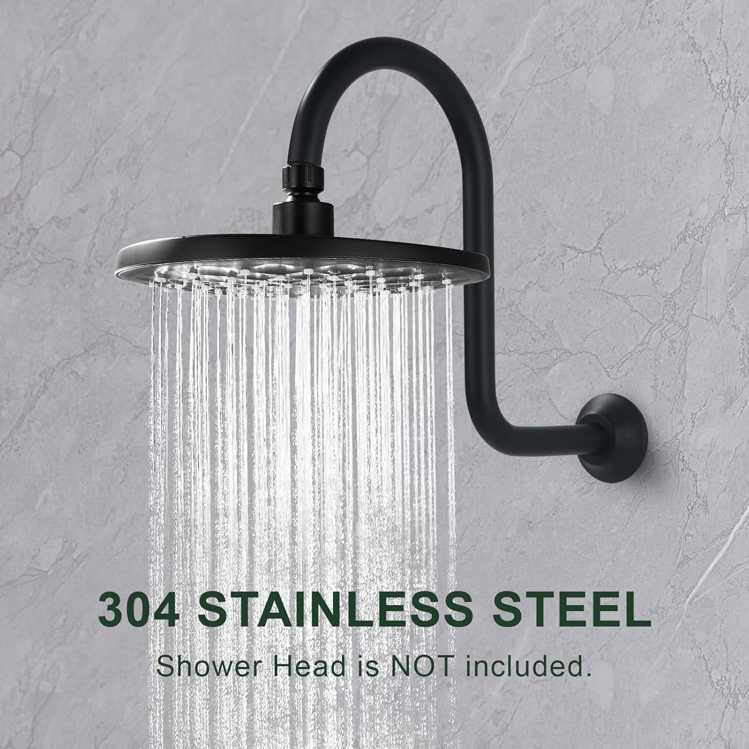 Shower Head Extension Arm with Flange, High Rise S Shaped Showerhead Extension Extender For Fixed Shower Head, Matte Black