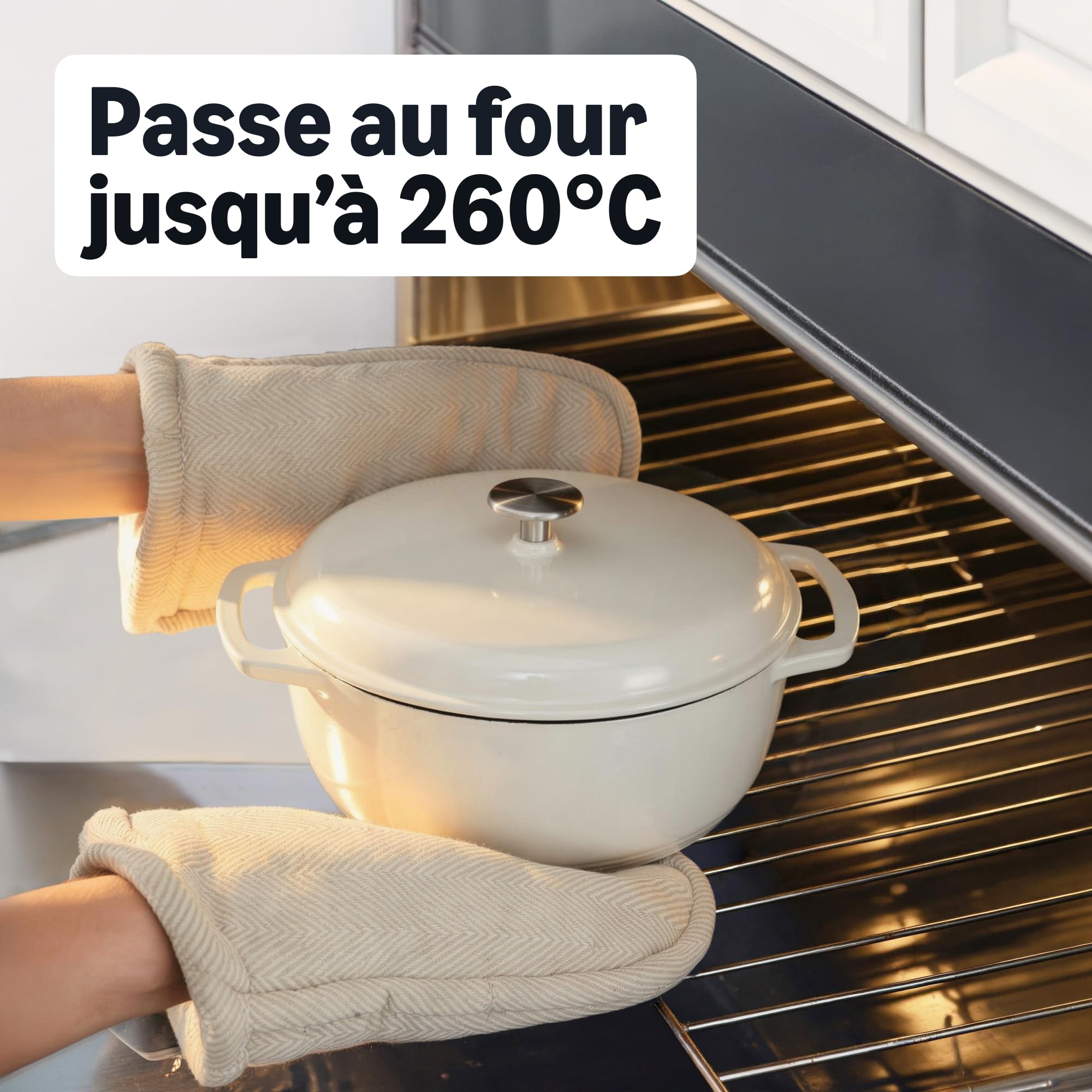 Amazon Basics Cocotte Ronde en Fonte Emaillee avec Couvercle, 4,1 L, Blanc