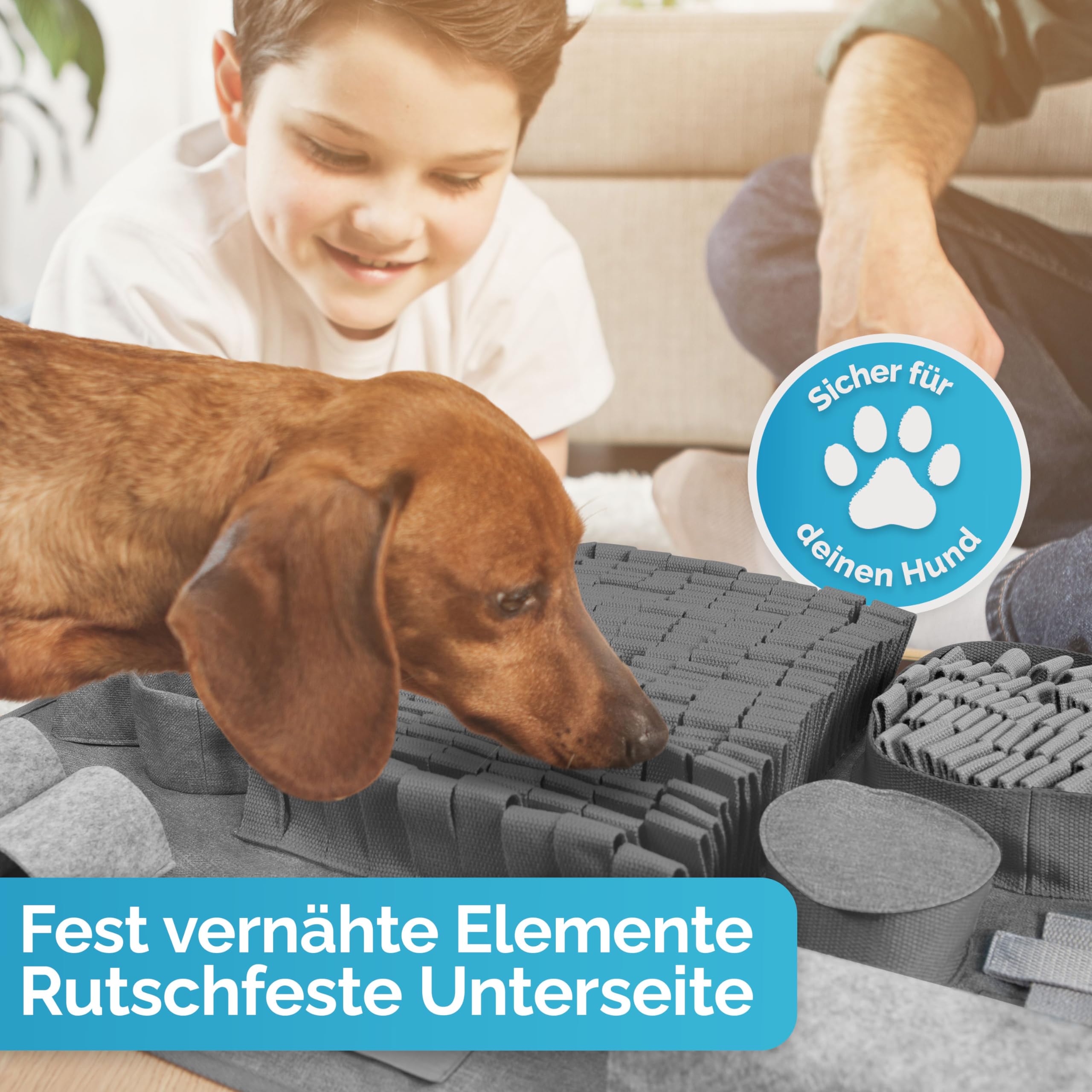 Briliantwerk®️ Schnüffelteppich Hund – Extrem widerstandsfähiges Material - 10 Trainingselemente und 3 Schwierigkeitsstufen – Das Intelligenzspielzeug für Hunde jeder Größe (Grau)