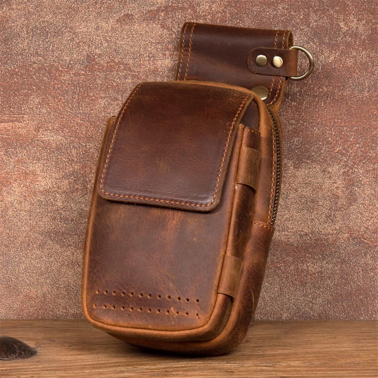 Bolsa de Pierna Moto Mini Bolso for teléfono móvil, de Cuero Retro, for Hombre, pequeños Bolsillos, Pierna para Correr, Montar a Caballo