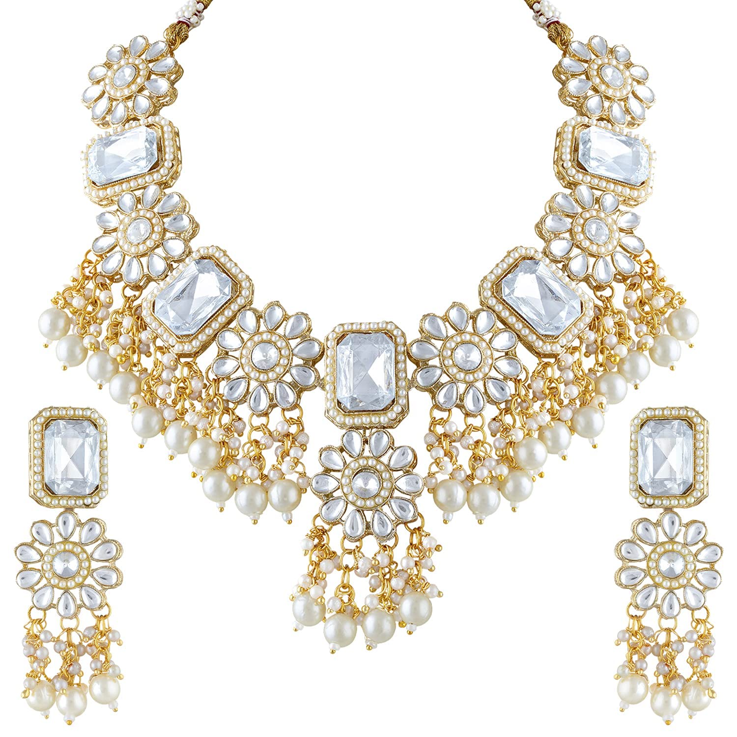 Peora Gold Plated Floral White Kundan Necklace Dangle Earring Traditional Jewellery Set for Women & Girls (B09HKNQV72) Amazon Price History, Amazon Price Tracker