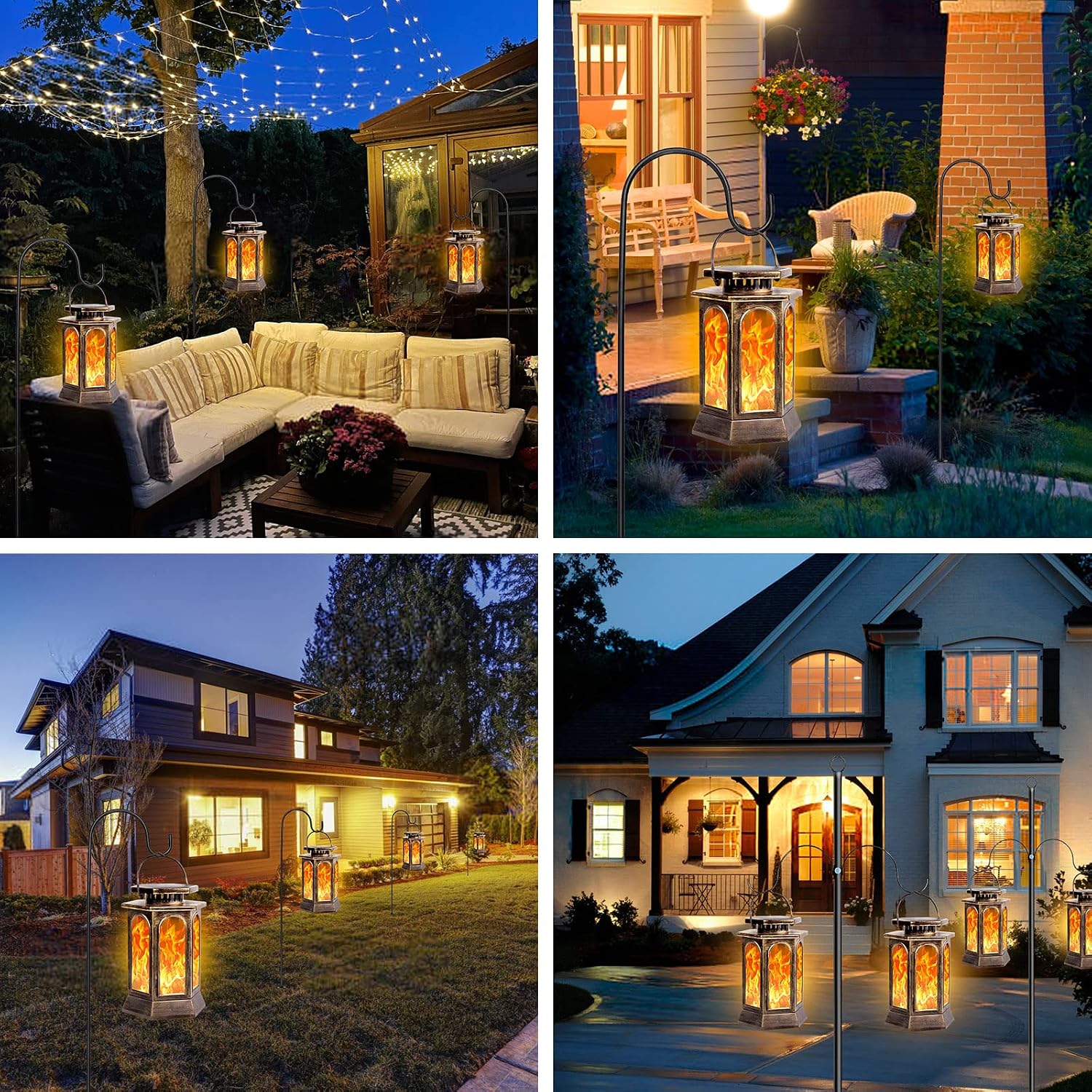 Walensee Solar Lights Outdoor With Flickering Flame (2 Pack Bronze) Upgraded Metal Solar Powered Lanterns Landscape Decoration Hanging Lighting Waterproof LED Umbrella Light for Patio Garden Deck Yard