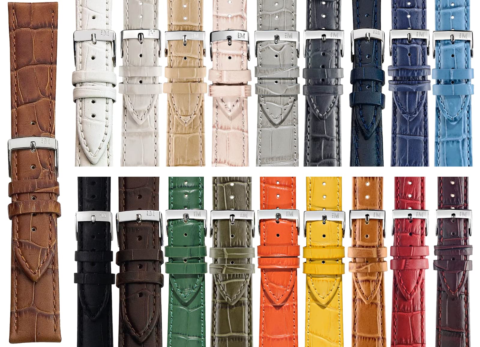Morellato Alligator-geprägtes echtes Kalbsleder-Uhrenarmband – Edelstahl-Schnalle aus der 1930er-Kollektion