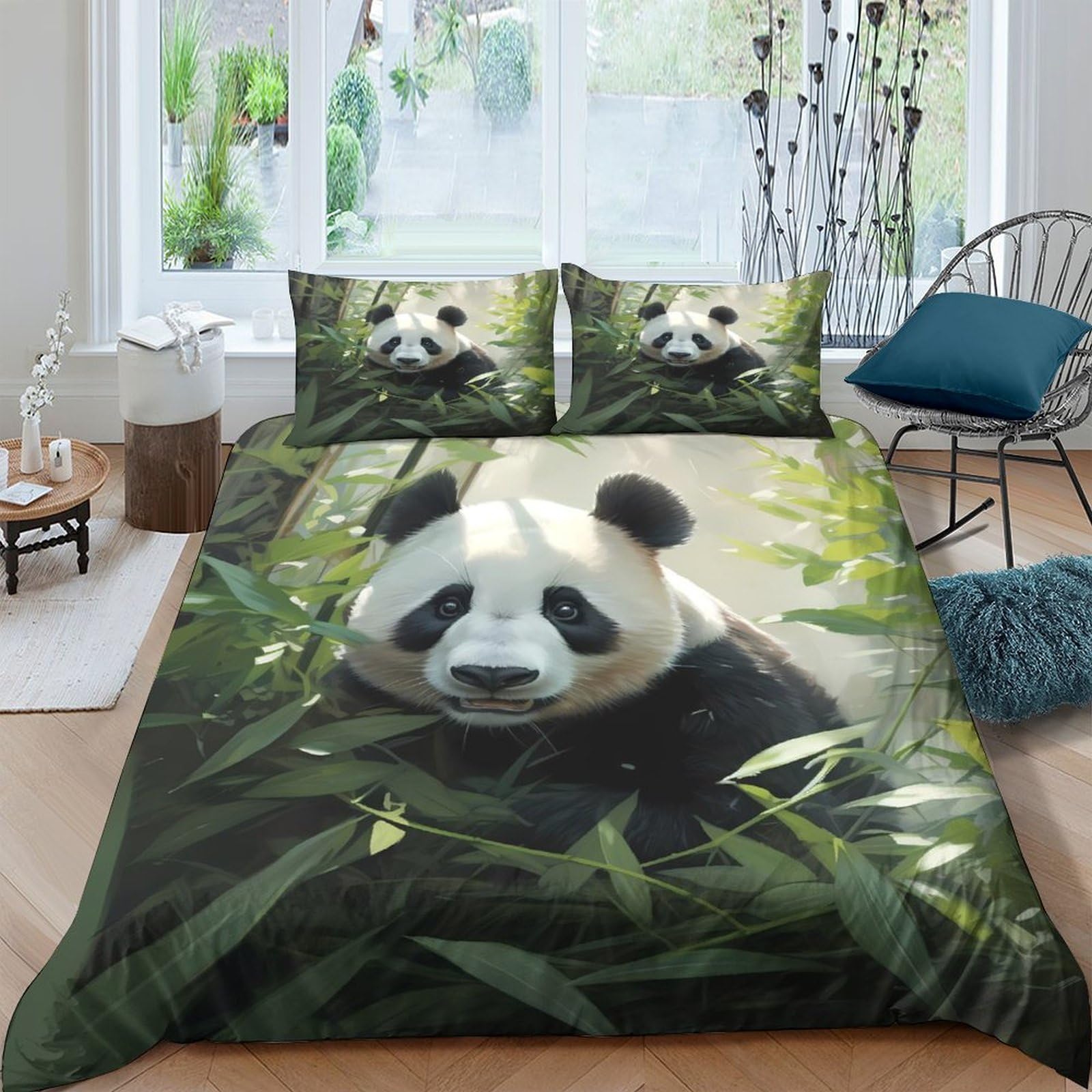 Ctjqhvkz Style-9 3D Printed Panda Bamboo Fitted Sheet Microfiber Soft Breathable Forest Bed Cover For Bedroom Guest Room Decor Single（135X200cm）