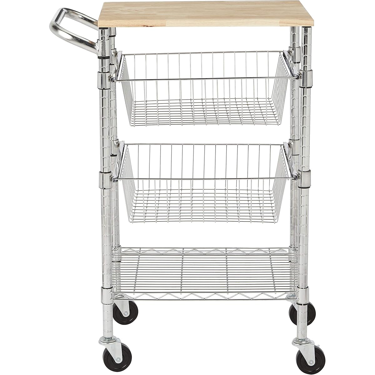 11/mo Finance Amazon Basics 3Tier Metal Basket Rolling Cart with Wood Top Buy Now, Pay Later