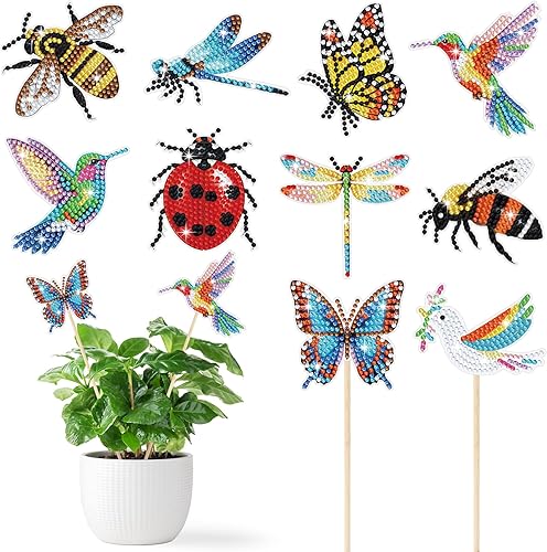 Miniatura 1 de Kit de pintura de diamante de 10 piezas para adultos para decoración de jardín con mariposa, colibrí, abeja, mariquita, libélula, pinturas