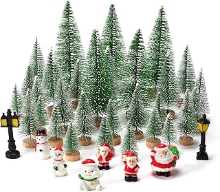 KINDPMA 38 Pièces Sapin de Noël Miniature Village Ornement Artificiel Mini Arbre de Noël Miniature Decoration Le père Noël Bonhomme de Neige de Noël réverbère pour Décoration Table Noël