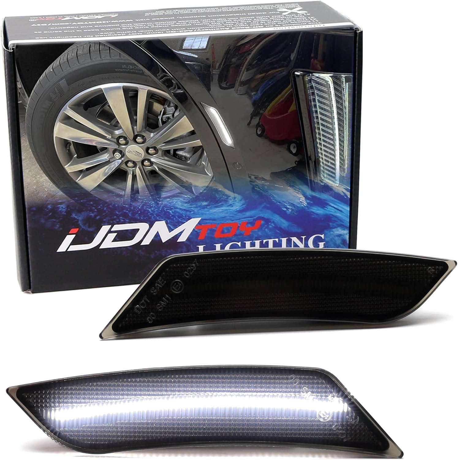 iJDMTOY Smoked Lens White LED Bumper Side Marker Light Kit Compatible With Cadillac 2019-up XT4 XT6, Powered by 27-SMD LED, Replace OEM 2-LED Amber Front Sidemarker Lamps