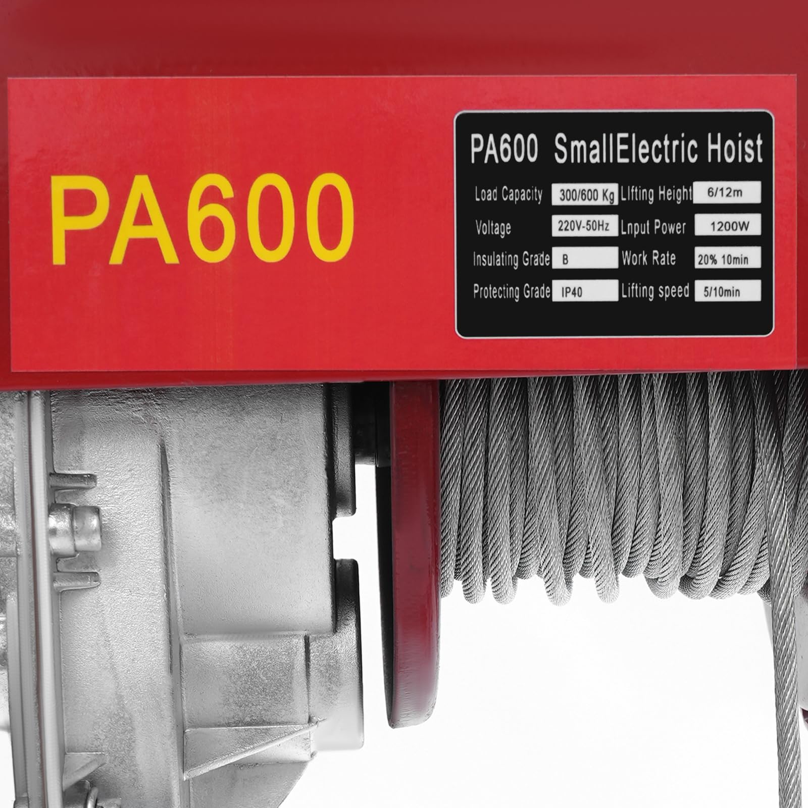 Elektrische Seilwinde 600kg Seilzug Motorwinde 1200W Seilhebezug Hebezug 10m/min Flaschenzug Kettenzug mit Kabelgebundene Fernbedienung