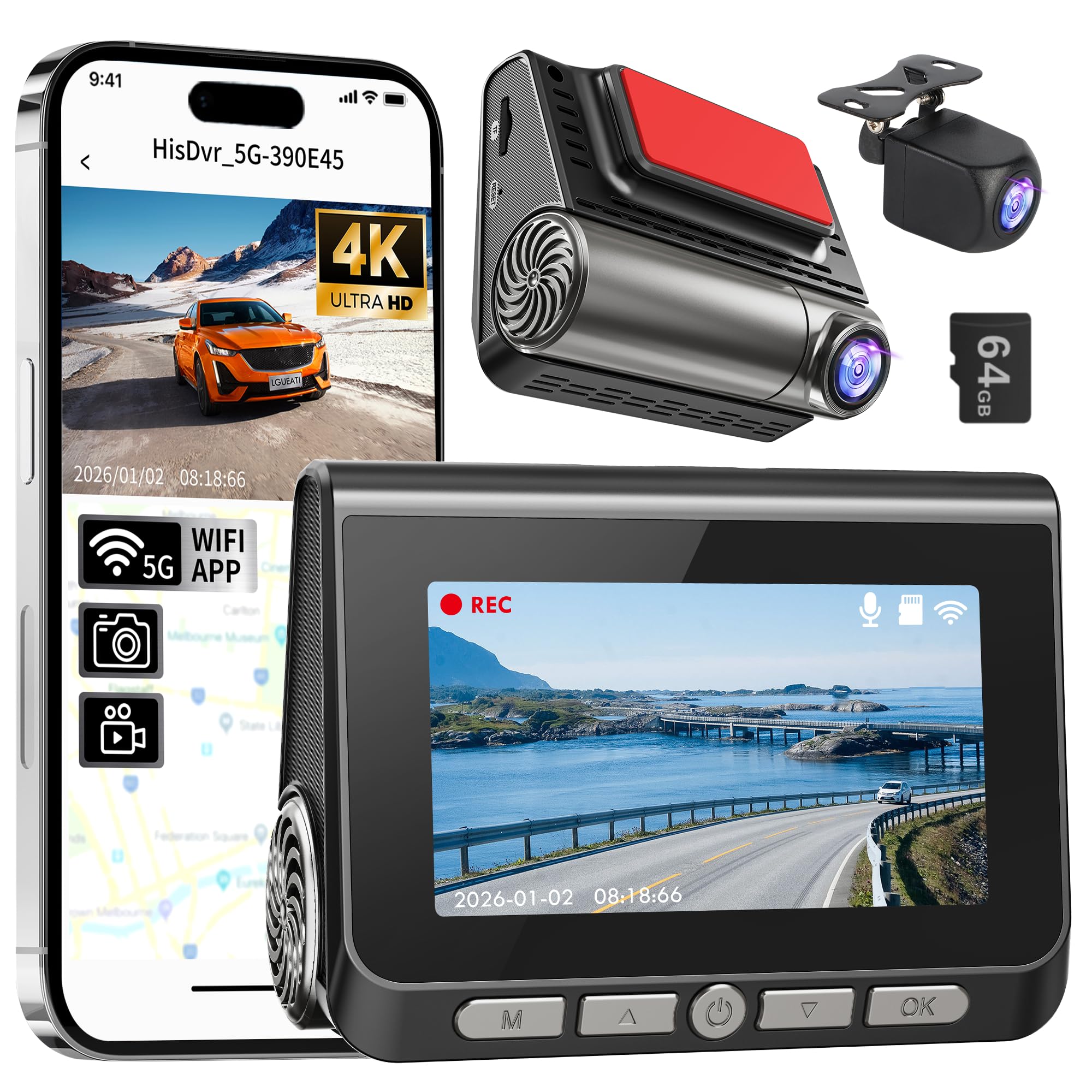 Lgueati Dash Cam Front and Rear