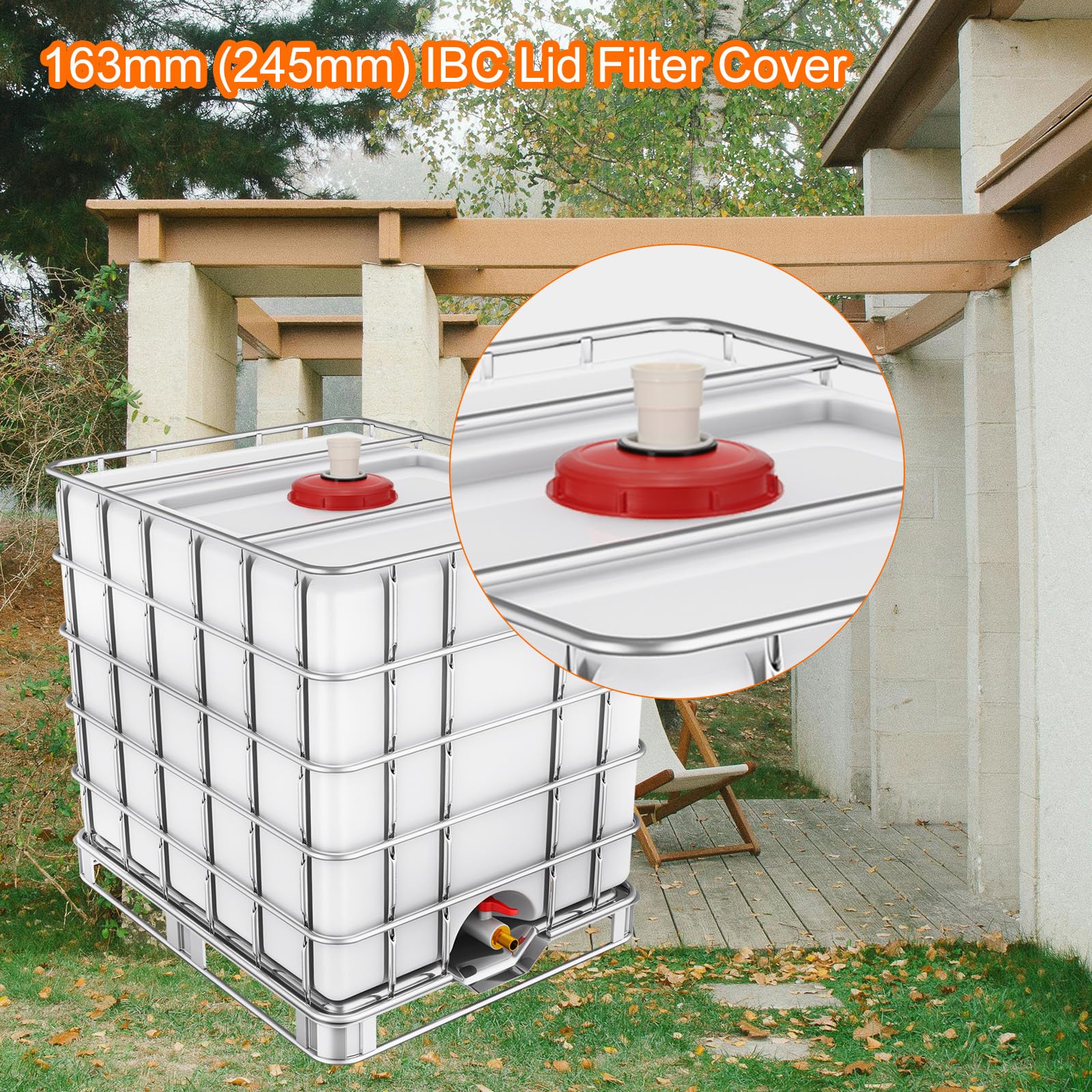 QUARKZMAN 245mm Tapa de Filtro de IBC, Adaptador de Manguera Recta de Tote de Plástico IBC de 1000L para Contenedor de Tanque de Agua de Lluvia para Tanques de Agua de 275gal, Rojo/Blanco