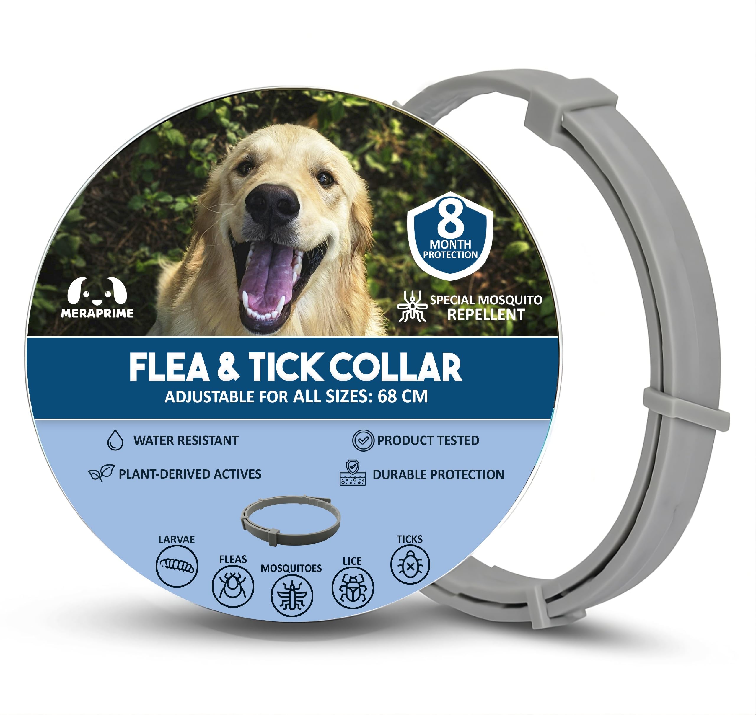 Collar Antiparasitario Perros Pulgas y Garrapatas | Especial Mosquitos | Antipulgas y Garrapatas Perros Grandes y Pequeños | Alternativa a Seresto Collar Perro, 72cm Ajustable, 8 Meses, Vegetal