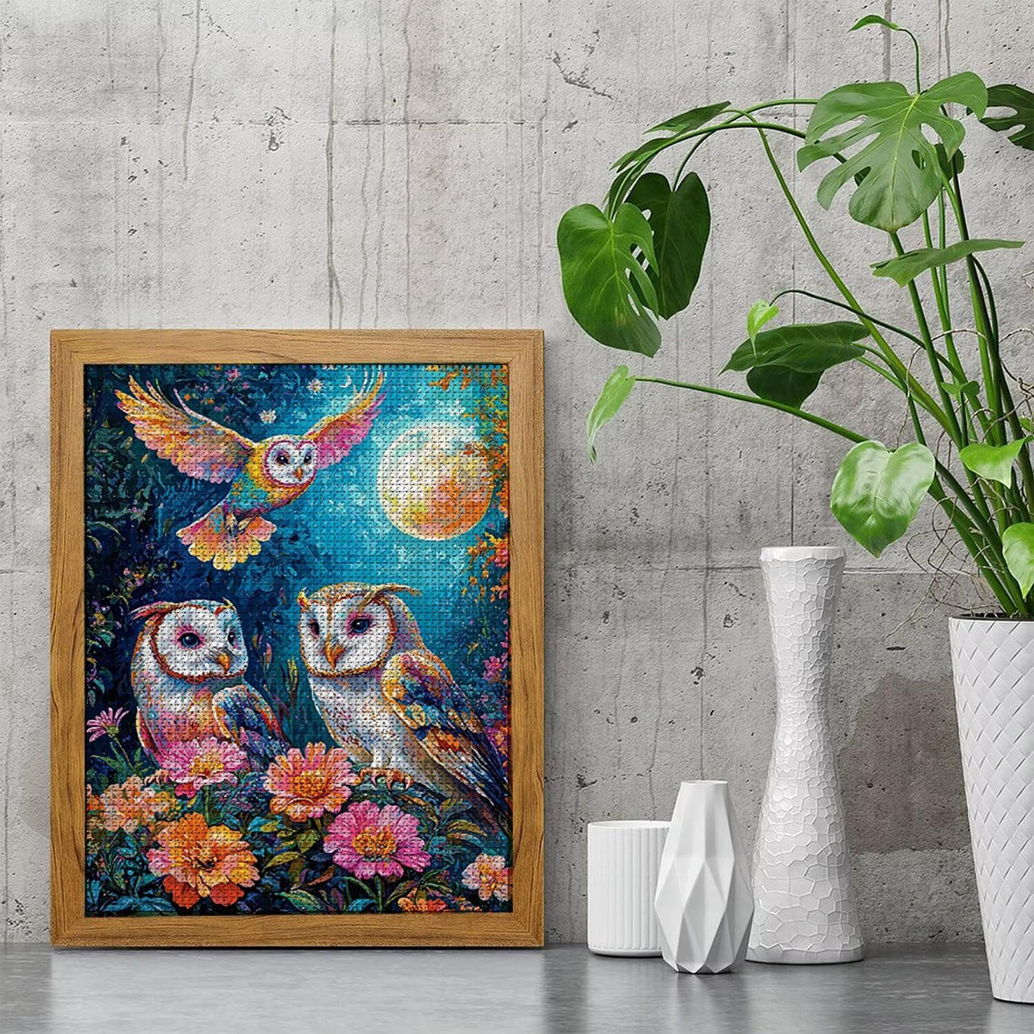 5D Diamentowe Malowanie Księżyc Sowa, Dorośli DIY Diamentowe Malarstwo DIY Kryształ Sztuki Diamentowej Dorośli i Dzieci, Zestaw Haftów Rhinestone Haft krzyżykowy, Wystrój domu i ścian, Kreatywny