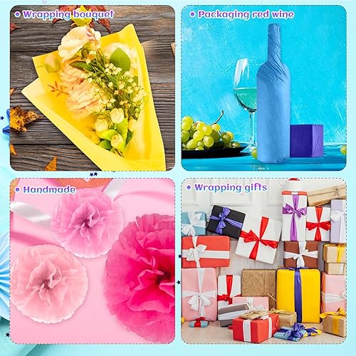 Miniatura 2 de PLULON 60 hojas de papel de seda de colores a granel 8 colores mixtos hojas de papel de seda para envolver papel de crepé papel de seda para arte,