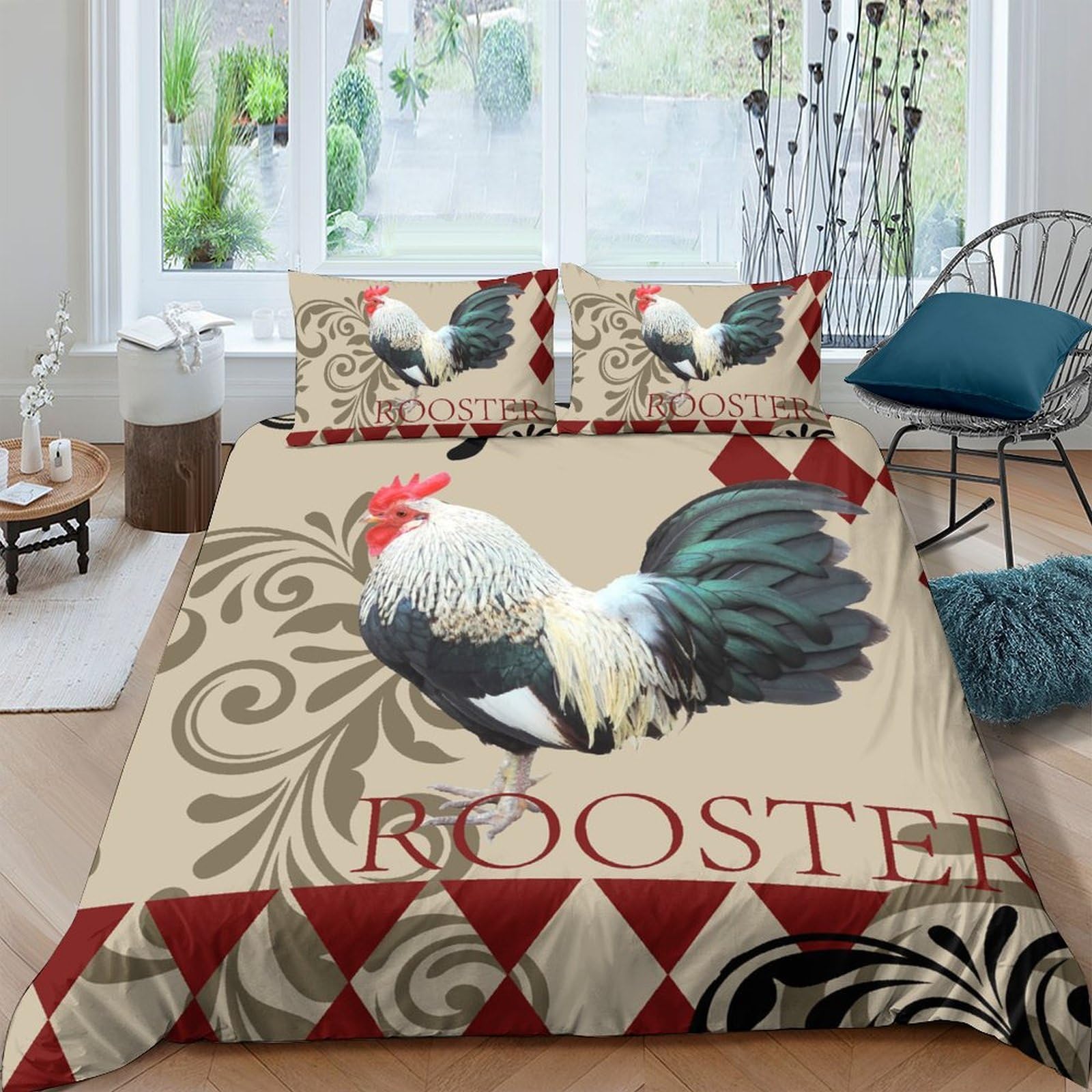 Ctjqhvkz Style-5 3D Printed Rooster Farmhouse Fitted Sheet Microfiber Anti-Slip Rustic Chicken Bed Cover For Bedroom Guest Room Decor Single（135X200cm）