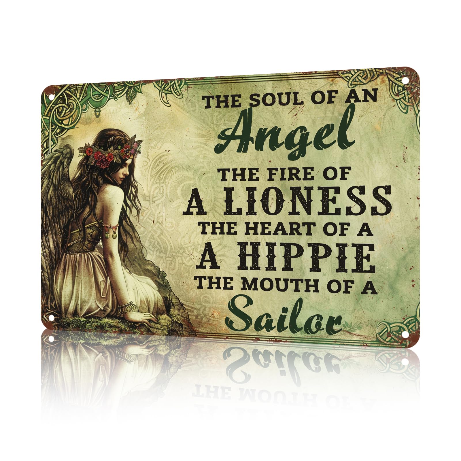 Anceky Funny Wall Decor The Soul Of An Angel The Fire Of A Lioness Vintage Metal Signs Garden Tin Sign for Home Outdoor Wall Decor 12×16 Inch