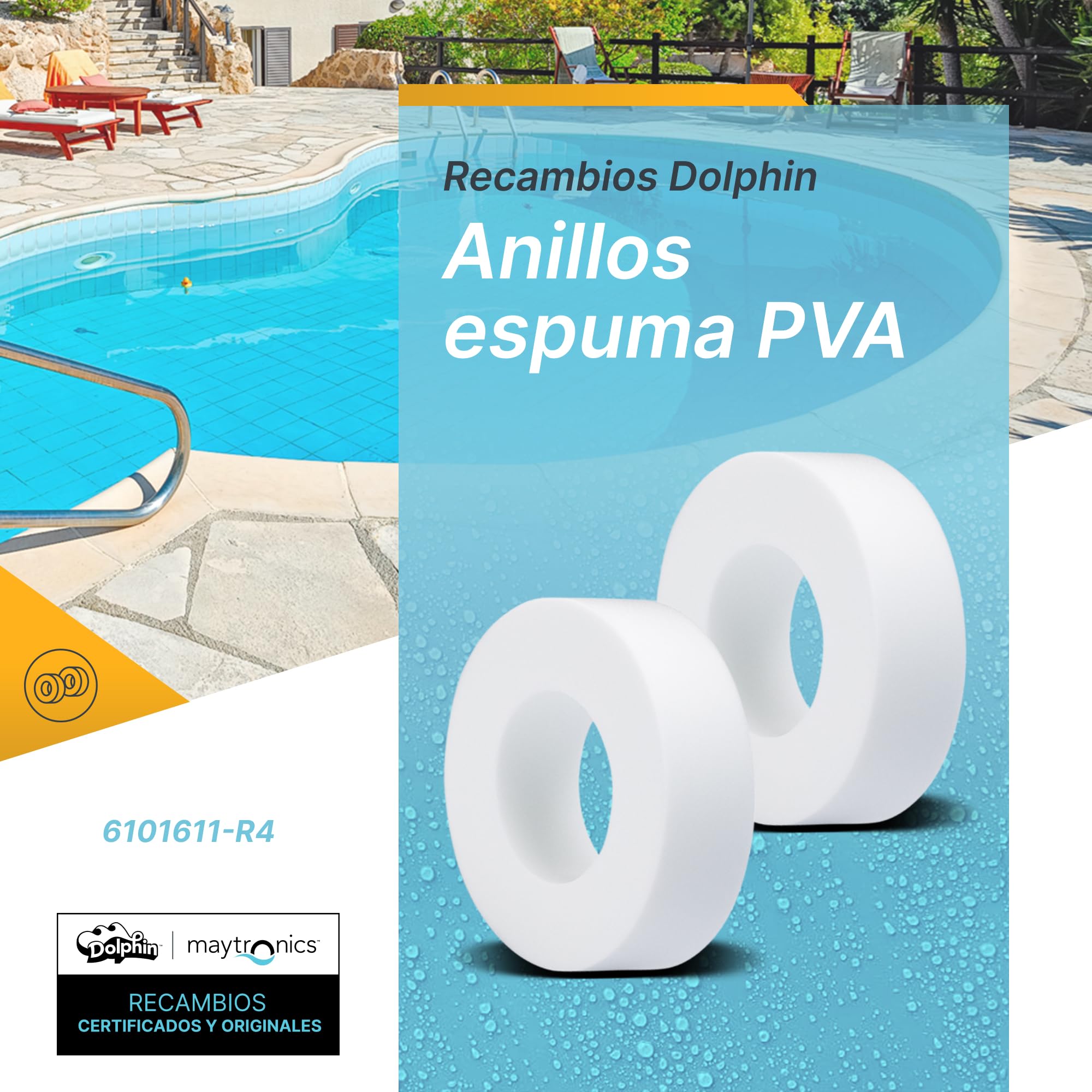 Dolphin Piezas de Recambio Originales - Anillos Espuma PVA (Pack de 4) - Ref. Maytronics: 6101611-R4